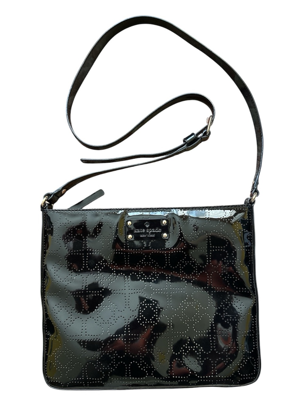 Kate Spade NY Darby Metro Spade Slim Bag Black Perforated Patent